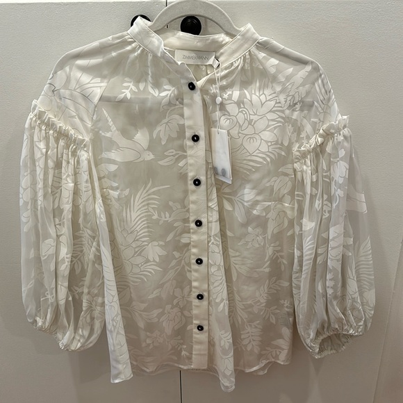 Zimmerman Tropicana Lantern Shirt Ivory Size 0 - Picture 3 of 7